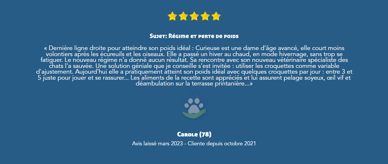 Avis de Carole sur le Coaching perte de poids pour chien de Cuisine-a-crocs